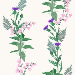 Wildflowers seamless vector illustration on a light background. To decorate textiles, packaging.