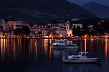 Embankment of Cavtat town after sunset, Dubrovnik Riviera, Croatia.