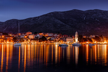 Embankment of Cavtat town at dusk, Dubronick Riviera, Croatia.