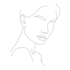 Vector linear illustration of a woman's head. Drawing in the style of one line. Boho girl. A woman's face. Portrait of minimalism.
