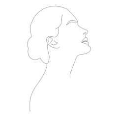 One face line. Minimalist continuous linear sketch of a female face. Female portrait black white artistic outline vector hand-drawn illustration. Boho girl. A woman's face. Portrait of minimalism