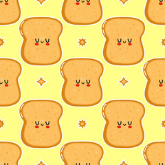 Cute funny sliced toast bread pattern character. Vector hand drawn cartoon kawaii character illustration icon. Isolated on white background. Sliced toast bread character concept