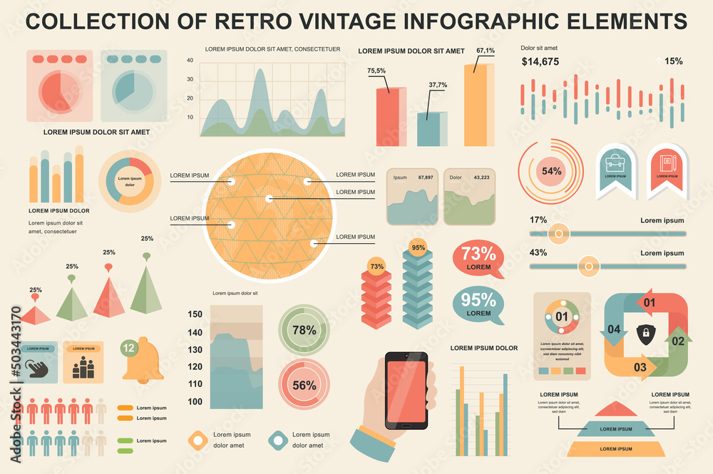 Poster Bundle vintage infographic elements data visualization vector design template. Can be used for steps, business processes, workflow, diagram, flowchart, timeline, marketing icons, retro infographics.