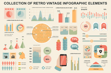 Bundle vintage infographic elements data visualization vector design template. Can be used for steps, business processes, workflow, diagram, flowchart, timeline, marketing icons, retro infographics.