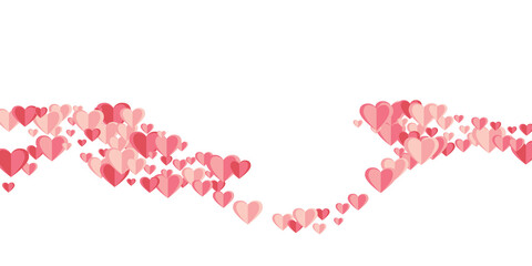 Paper cut pink heart shapes flying vector background. Valentine carnival decor. Poster background.