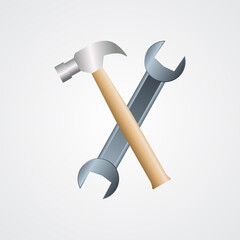 Set of hammer and wrench illustration on isolated background