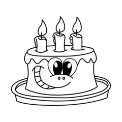 Birth cake cartoon coloring page illustration vector. For kids coloring book.