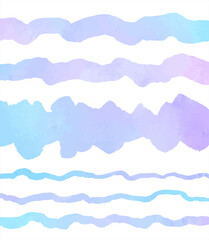 Blue, lilac watercolor vector borders collection. Wavy long brush strokes, uneven stripes, water waves, doodle streaks, curved lines. Hand drawn watercolour text backgrounds, aquatic templates set. 