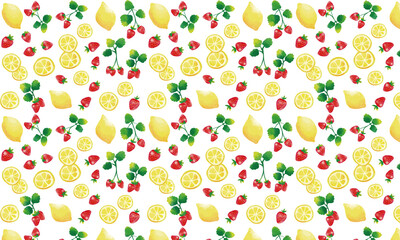 水彩タッチ　イチゴとレモンミックスパターン