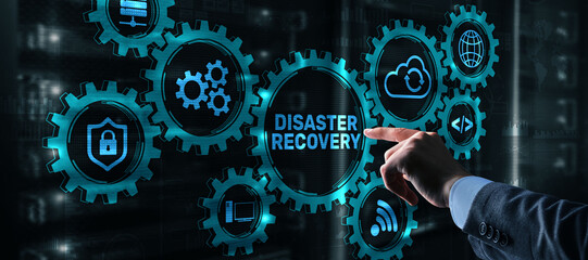 Businessman pressing recovery on virtual screen. Internet and networking concept