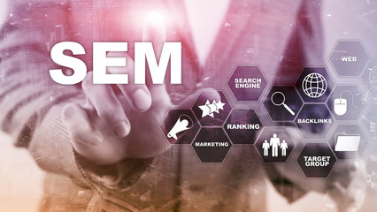 SEM Search Engine Optimization Marketing Ranking Traffic Website Internet Business Technology Communication Concept