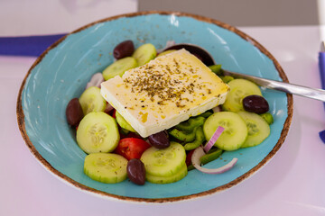 Greek salad. Dinner with salad. Summer vitamin. bowl 