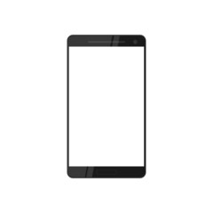 Realistic black smartphone with white screen, menu button and camera on phone, vector