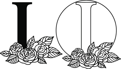 Latin letter  I with rose floral composition. Cut file on white background
