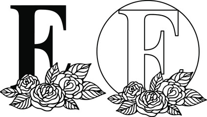 Latin letter E with rose floral composition. Cut file on white background
