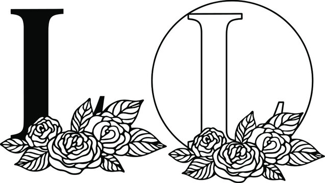 Latin letter L with rose floral composition. Cut file on white background