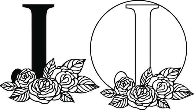 Latin letter J with rose floral composition. Cut file on white background