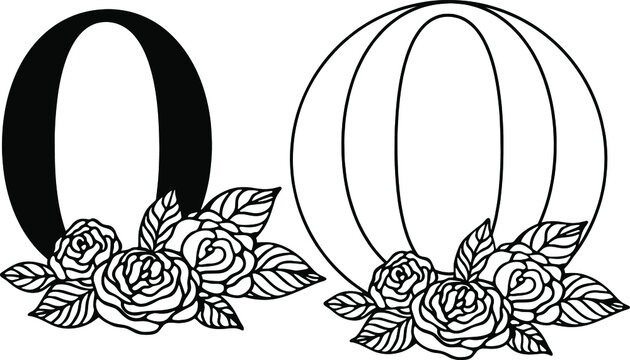 Latin letter O with rose floral composition. Cut file on white background