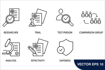 clinical study and clinical trial icons set . clinical study and clinical trial pack symbol vector elements for infographic web