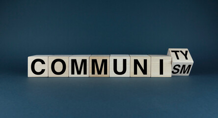 Cubes form the words Community or communism. - obrazy, fototapety, plakaty