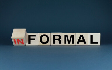 Cubes form words Informal or formal. The concept of Informal or formal environment, behavior or dress code