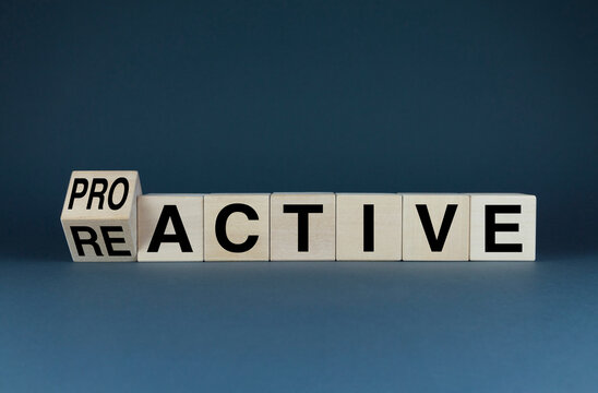 Dice form the words Proactive or Reactive. Business concept