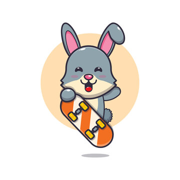 cute rabbit mascot cartoon character with skateboard
