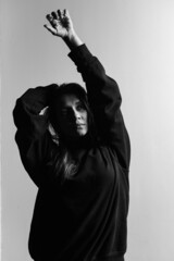 Female model portrait on white background