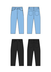 Loose jeans pants vector template illustration set