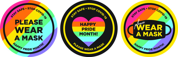 Please wear mask in pride month celebrating icon signage vector