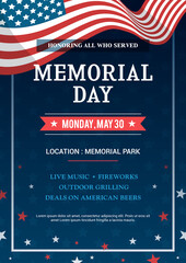 Memorial Day - Honoring all who served poster invitation vector design.