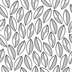 Graphic contour leaves backdrop. Seamless leaf pattern vector illustration. Minimal floral wallpaper. White background. Botanical geometric texture. Template for print, design, banner or card.