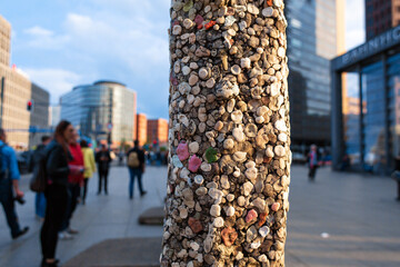 Monument parts of the Berlin wall pasted over with chewing gum