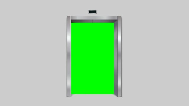 Elevator Lift Door Closing and Opening Graphic animation green screen in 4k Background.
