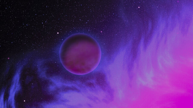 Space Art n°1 Purple gas giant exoplanet receiving waves of pink energy (Illustration 3D)
