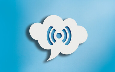 Streaming Icon in White Cloud Speech Bubble on Blue