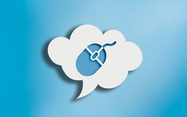 Mouse Icon in White Cloud Speech Bubble on Blue