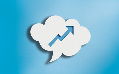 Financial Chart Arrow Sign White Cloud Speech Bubble on Blue