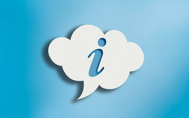 Information Icon in White Cloud Speech Bubble on Blue