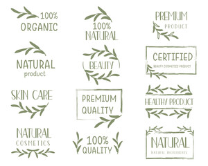 Set of stickers and elements for organic, natural cosmetics, beauty, spa and wellness products.