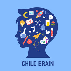 Obraz na płótnie Canvas Child brain concept vector illustration. Kids knowledge and intelligence.