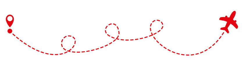 Airplane routes on white background. Romantic travel concept. Airplane line path, vector icon of air plane flight route on white background. Vector illustration.