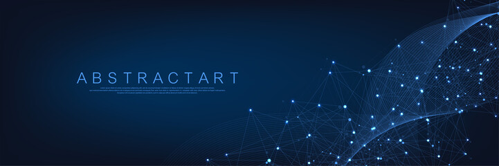 Technology abstract lines and dots connection background. Connection digital data and big data concept. Digital data visualization. Vector illustration