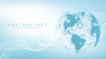 Social network communication in the global computer networks. Internet technology. Global network connection concept. Vector illustration.