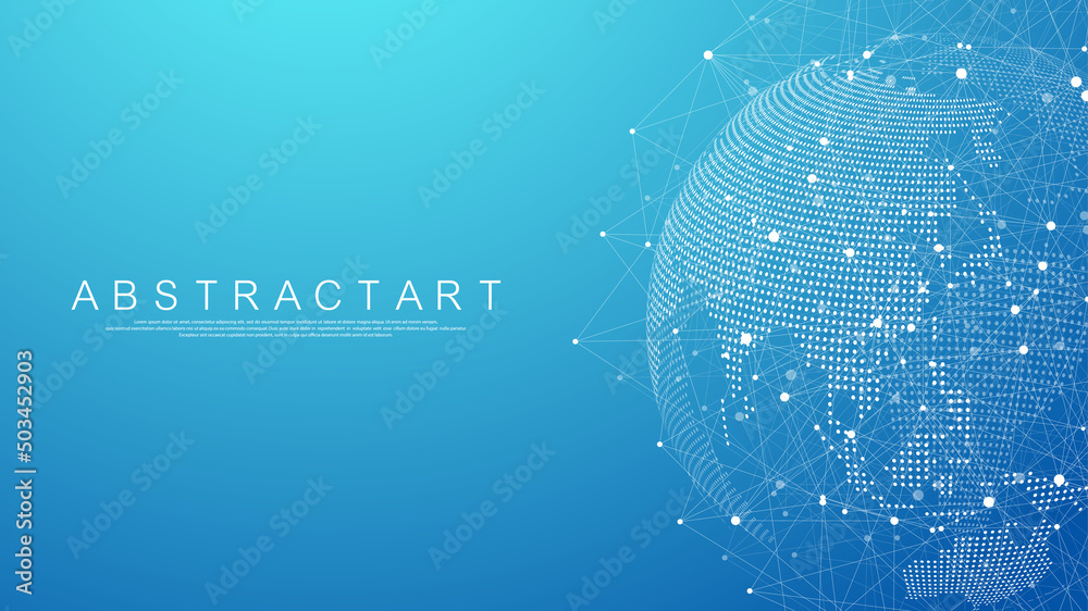 Fototapete Global network connection concept. Big data visualization. Social network communication in the global computer networks. Internet technology. Business. Science. Vector illustration