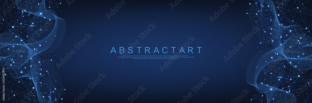 Fototapete Technology abstract lines and dots connection background. Connection digital data and big data concept. Digital data visualization. Vector illustration