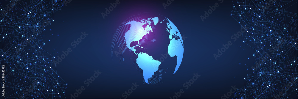 Aufkleber Global network connection concept. Big data visualization. Social network communication in the global computer networks. Internet technology. Business. Science. Vector illustration