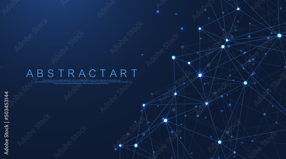 Fototapete Technology abstract lines and dots connection background. Connection digital data and big data concept. Digital data visualization. Vector illustration