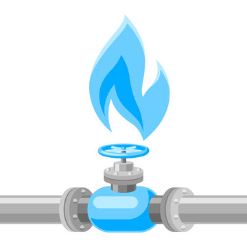 Illustration Of Shut Off Valve On Natural Gas Pipe. Industrial And Business Stylied Image.