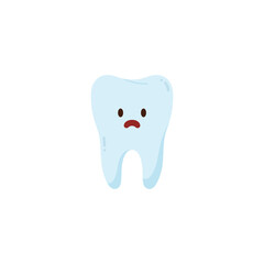 Upset cartoon tooth character for children flat style, vector illustration